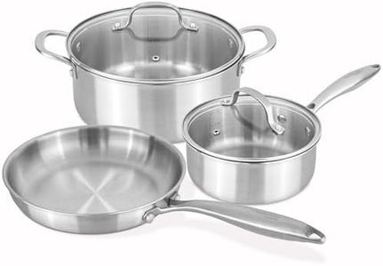 5pcs Stainless Steel Cookware Set – Induction Hob Pots and Pans Non Stick – 24cm Casserole with lid, 18cm Saucepan with Lid & 24cm Frying pan – by Nuovva