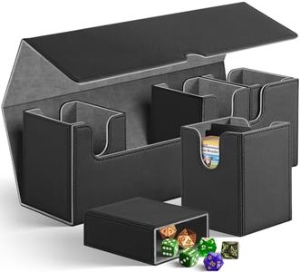 Card Deck Case for MTG Commander Cards, 4 Deck Card Box with Dice Tray Leather Magnetic Closure Card Storage Box Holds 400+ Sleeved Cards Magic Fit for YuGiOh, MTG TTG and Sport Cards