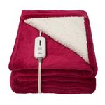 Electric Heated Blanket Throw, Full Body Size Fast Heating Blanket with 3 Heat Settings and Extra Long 13-Foot Power Cord, Reversible Ultra Soft Flannel and Sherpa for Cosy Warmth (50” x 60”) - Red