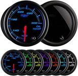 GlowShift Tinted 7 Color 300 F Oil Temperature Gauge Kit - Includes Electronic Sensor - Black Dial - Smoked Lens - for Car & Truck - 2-1/16" 52mm