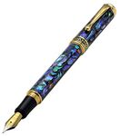 Xezo Natural New Zealand Paua Sea Shell 18-K Gold Plated Fountain Pen with Fine Nib Screw-on Cap (Maestro Sea Shell FPG-1)