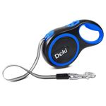 DOKI XL Large Retractable Dog Lead, 8m/26FT Reflective Strong Nylon Tape Ribbon Leash, One-Button Brake&Lock Extendable Dog Lead for Small Medium Dogs (Blue)