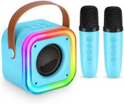 Spinosaurus Mini Karaoke Machine for Kids,Wireless Microphones with Portable Bluetooth Speaker 2 Mic & Colorful Led Light Speaker Singing Birthday Gifts for Girls 4+Year Old (Blue)