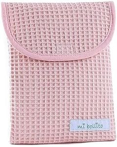 mi bollito – Bolsa organizadora de pañales y toallitas de bebé, tejido gofrado 100% algodón, cierre rápido tipo velcro, práctica y elegante. (Rosa pastel)