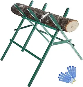 Kapler Heavy Duty Log Sawhorse Adjustable Steel Firewood Cutting Stand Foldable Sawbuck Extended Saw Horses Work Table with Sawtooth 260 lbs Capacity
