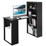 IFANNY Black Computer Desk w/Bookshelf, Modern Home Office Desk w/Storage Shelves & CPU Stand, Space-Saving Design, Compact Corner Computer Workstation for Small Spaces (Black)