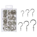 90 Pcs Screw in Hooks, Cup Hooks 6 Sizes Hooks for Hanging Mug Cup Ceiling Hooks Hooks Kit for Kitchen Garden