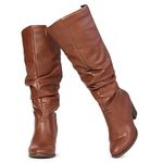 RF ROOM OF FASHION Women's WIDE CALF Slouchy Knee High Boots, Cognac Pu (Wide Calf), 9 Wide