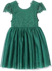 Niyage Toddler Girls Tulle Princess Party Dress Baby Elegant V-Back Lace Flower Girl Dresses, Knee-dark Green, 6-7 Years