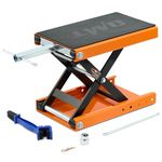 Orion Motor Tech Motorcycle Lift, 1100lb Scissor Lift Jack with Wide Deck T Handle 3/8" Socket, 500kg Motorcycle Center Stand with Chain Brush for ATV Dirt Bike Scooter Cruiser, Orange