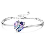 Sllaiss “Romantic Love” Purple Heart Crystal Bangle Bracelet for Women Platinum Plated Adjustable Bracelet, Birthday Gifts for Love, Made with Austria Crystals