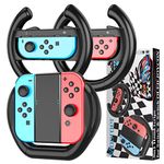 Mooroer Steering Wheel Compatible with Nintendo Switch/Switch OLED Joy-Con Grip Racing Steering Wheel Switch/OLED Controller Handle Case Kit for Mario Kart 8 Deluxe,Black