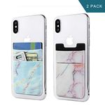 Newseego 2 Pack of Mobile Phone Cards Double Pouch Stick on Wallet Card Holder Phone Pocket Pouch Stretchy Phone Card Holder Stick On Sleeve for Most Smartphones(Blue & Pink Marble)