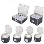 Woffit China Storage Containers - Quilted Dinnerware Container Set for Fine China & Glasses – 6 Case Kit w/ 12pc Setting Capacity, Includes 48 Felt Protectors for Plates w/Insert Cards for Labelling