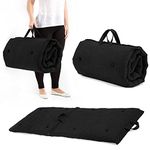 Ainsworth & Country Carry Handle Foldable Futon | Outdoor Indoor Roll Out Folding Sleepover Mattress Pad | Non Slip Bottom | Hypoallergenic | Back and Neck Support | Soft Touch (Black)