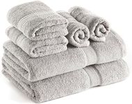 Sweet Needle 6 Piece Towel Set - 2 Bath Towels, 2 Hand Towels and 2 Washcloths Cotton Daily Use Hotel Spa Quality Soft Highly Absorbent Quick Dry Light Weight (Silver)