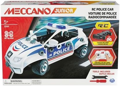 Meccano Junior, RC Police Car with Working Trunk and Real Tools, Toy Model Building Kit, STEM Toys for Kids Ages 5 and up