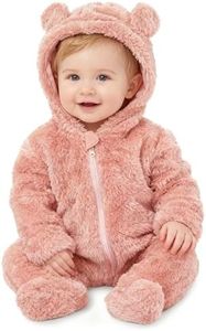 Baby Plush Long Sleeve Polar Fleece Jumpsuit With Bear Ears Baby Fleece Hooded Jumpsuit Infant Winter Outfit (Pink, 0-3M)