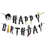 Wizard Party Decoration - Happy Birthday Banner Garland Black Felt Decor Wizard Party Supplies