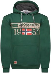 Geographical Norway- Sudadera con Capucha de Hombre de Manga Larga Modelo FASTLIFE - Color Verde Oscuro Talla XL