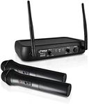 Pyle Channel Microphone System-VHF Fixed Dual Frequency Wireless Set with 2 Handheld Dynamic Transmitter Mics, Receiver Base-for PA, Karaoke, Dj Party (PDWM2135) , Black