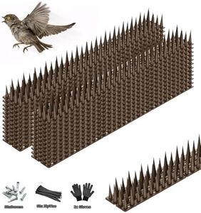 Bird Spikes, 40 Pack, 55.9 FT Total Coverage, Outdoor Bird Deterrent for Pigeons and Small Birds, Helps Keep Cats and Squirrels Away, Plastic Spikes for Fences, Railings and Roofs, Brown