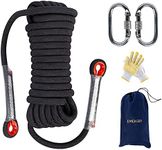 EMEKIAN 10 mm Black Indoor Outdoor Climbing Rope, 10 M (32 ft) Static Rock Climbing Rope for Escape Rope, Ice Climbing Equipment, Fire Safety Rescue Rope, with Non Slip Gloves