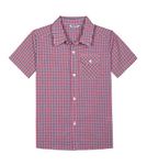 BIENZOE Boy's Cotton Plaid Button Down Short Sleeve Shirt Red 13/14