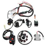 Complete Wiring Harness kit for ATV Quad 4 Four Wheelers 150CC 200CC 250CC 300CC Go Kart Dirt Pit Bikes with Electrics Stator Coil CDI Wiring Harness Solenoid Relay Spark Plug