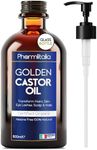 Pharmlitalia Pure Castor Oil Organic Cold Pressed Unrefined Glass Bottle - Hexane free Golden Castor Oil for face, hairs, Eyelashes, Skin care and Nails - 500ml