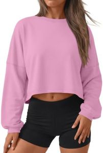 Trendy Queen Womens Cropped Sweatshirts Crewneck Long Sleeve Tops Pink S