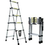 Telescoping Step Ladder Aluminum Folding Stepladder 4+5 Steps Max 150kgs Capacity A-Frame Multipurpose Ladder for Indoor and Outdoor Household