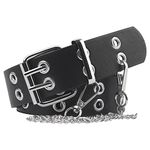 Thboxes Double Grommet Belt, PU Leather Eyelet Belt Black Goth Waist Belt Punk Belt with Chain and 2 Holes for Women Men Jeans Skirts or Dresses