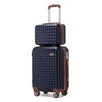 Kono Luggage Sets of 2 Piece Lightweight ABS Hard Shell Suitcase with 4 Wheels Travel Carry On Hand Cabin Luggage Suitcase with Beauty Case (Set of 2, Navy)