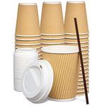 GUSTO [12 oz. - 100 Count Insulated Kraft Ripple Paper Hot Cups, Disposable Coffee Cups With Lids - Ideal for Hot Beverages, Travel, and Office Use (Formerly Comfy Package)