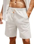 COOFANDY Men's Cotton Shorts Beach Elastic Waist Relaxed Fit Shorts Summer White