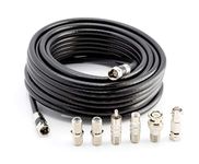 Digital Coaxial Cable Kit with Universal Ends -RG6 Coax Cable and six (6) Piece Adapter Kit Includes Male Female RCA BNC F81, and Barrel Connectors - Black, 40 Feet