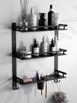 GRIVAN 5 in 1 Heavy-Duty 3 Layer Stainless Steel Bathroom Shelf Racks with Dual Soap Holder,Toothbrush Holder and Tumbler for Bathroom Accessories and Fittings (Black Matte)