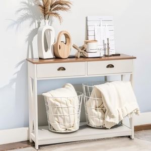 PHI VILLA Entryway Table - Farmhouse Narrow Console Table for Living Room/Hallway, Ivory White Sofa Table