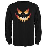 Tee's Plus Halloween Evil Jack-O-Lantern Pumpkin Black Adult Long Sleeve T-Shirt - Large