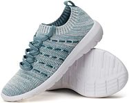 PromArder Women's Walking Shoes Slip On Athletic Running Sneakers Knit Mesh Comfortable Work Shoe,Grey/Green US 7