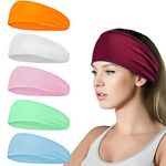 5pack Sports Headbands for Men and Women,Elastic Fast Drying Headband Light Sweatband for Running Cycling Yoga Tennis Fitness Basketball (E)