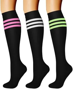 CHARMKING Compression Socks for Women & Men Circulation (3 Pairs) 15-20 mmHg is Best Athletic for Running, Flight Travel, Support, Cycling, Pregnant - Boost Performance, Durability (L/XL,Multi 50)