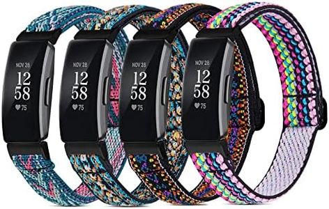 4 Pack Stretchy Bands Compatible with Fitbit Inspire 2/Inspire HR/Inspire Bands for Women Men, Soft Adjustable Elastic Nylon Solo Loop Strap Replacement Wristbands for Inspire/Inspire 2/Inspire HR