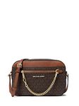 Michael Kors Jet Set Saffiano Leather Crossbody Bag, Brown Signature/Gold Hw, L