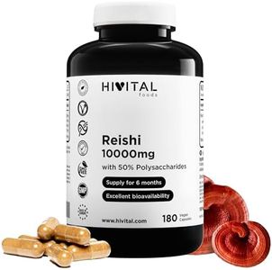 Reishi puro 10000 mg | 180 cápsulas veganas | Con 50% Polisacáridos, 10% Betaglucanos y 2% Triterpenos | Antioxidante natural para el sistema inmune