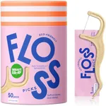 Individually Wrapped Dental Floss Picks - Biodegradable* Straw Wheat Flosser Handle & Packaging | Toothpick Stick Soft On Gums & Teeth | Eco Friendly, Zero Waste | Compostable*, Unflavored, 50x