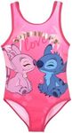 Disney Stitch Girls Swimming Costume Stitch and Angel One Piece Swimsuit Kids Swim Suit Sizes 6 to 12 Years, Fuchsia, 12 Years