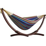 Vivere Double Cotton Hammock with Solid Pine Arc Stand - 450 lb Weight Capacity (Tropical)