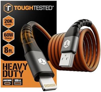 ToughTested 8FT USB-A to Lightning Cable, Braided Slim Tip 60W Fast Charge